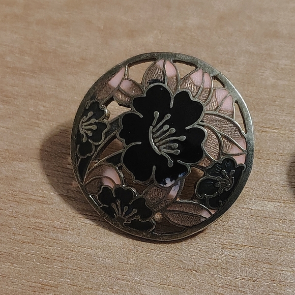 Vtg Cloissanne Pink & Black Earrings - Picture 6 of 6